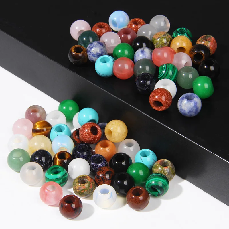 10 יח'\חבילה טבעי Agates חרוזים Loose גדול חור אבקוס חרוז עגול גדול חור אבן חרוזים עבור תכשיטי ביצוע DIY תליונים טבעות
