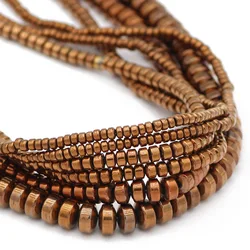 3/4/6/8MM Natural Hematite Stone Copper Flat Cylinder Spacer Round Loose Beads For DIY Jewelry Making Charm Bracelet Findings
