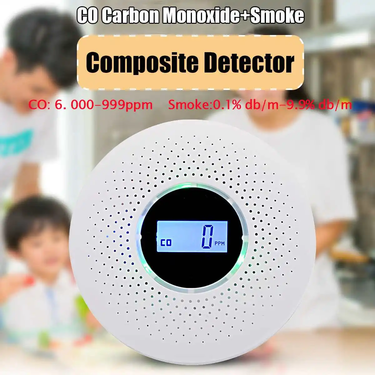 D2 LCD Digital Display 2 in 1 Carbon Monoxide Smoke Combo Combination Detector CO Alarm Sensor LED Light Flashing Sound Warning