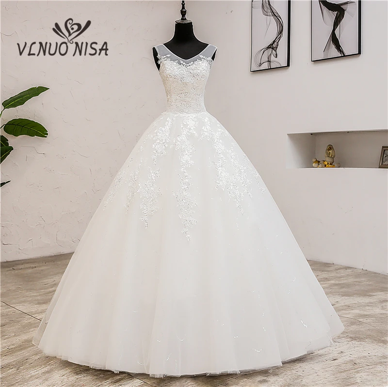 Fashion Classic simple V Neck Wedding Dresses Vestidos de novia Sweet Lace Applique elegant Girls Gowns Robe De Mariage 2019  8