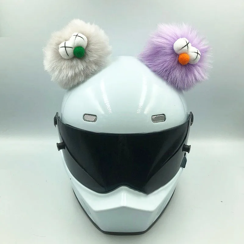 DIY 2Pcs/Set Plush Funny Ball Motorcycle Helmets Decoration Motorbike Electric Helmet Accessories Sticker Cosplay Car Styling