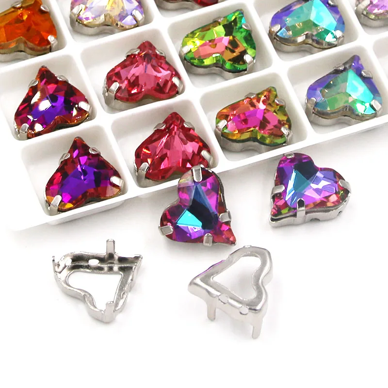 

Clothing accessories K9 glass Heart shape strass crystal sew on pointback rhinestones with silver base diy wedding dress