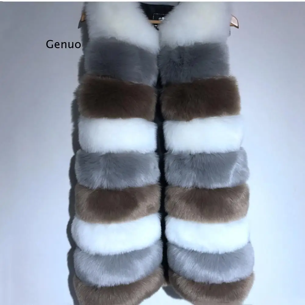 Women Autumn Winter Coat Overcoat Warm Fur Vest Jacket Sleeveless Faux Fur Vest Coat Women Patchwork Color Fake Fox Fur Vest