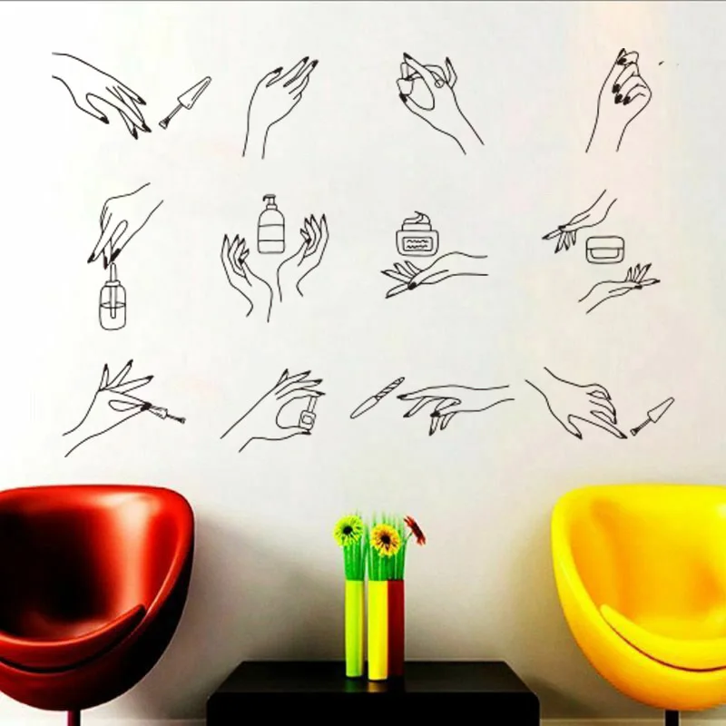 16 ชิ้นความงามเล็บมือ Salon สติ๊กเกอร์ติดผนังเล็บสตูดิโอสปา Salon แต่งหน้ารูปลอกผนังสาวห้องไวนิล Home Decor