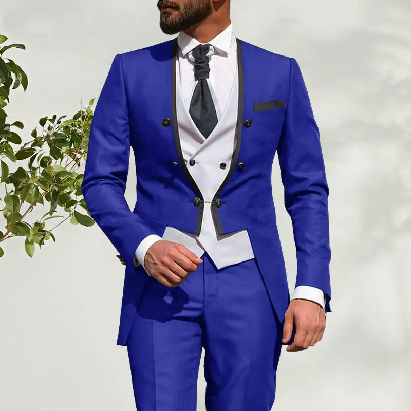 

2024 Italian Dinner Party Tailcoat Royal Blue Wedding Suits For Men Groomsmen 3 Piece Slim Fit Groom Wedding Dress Men Suits