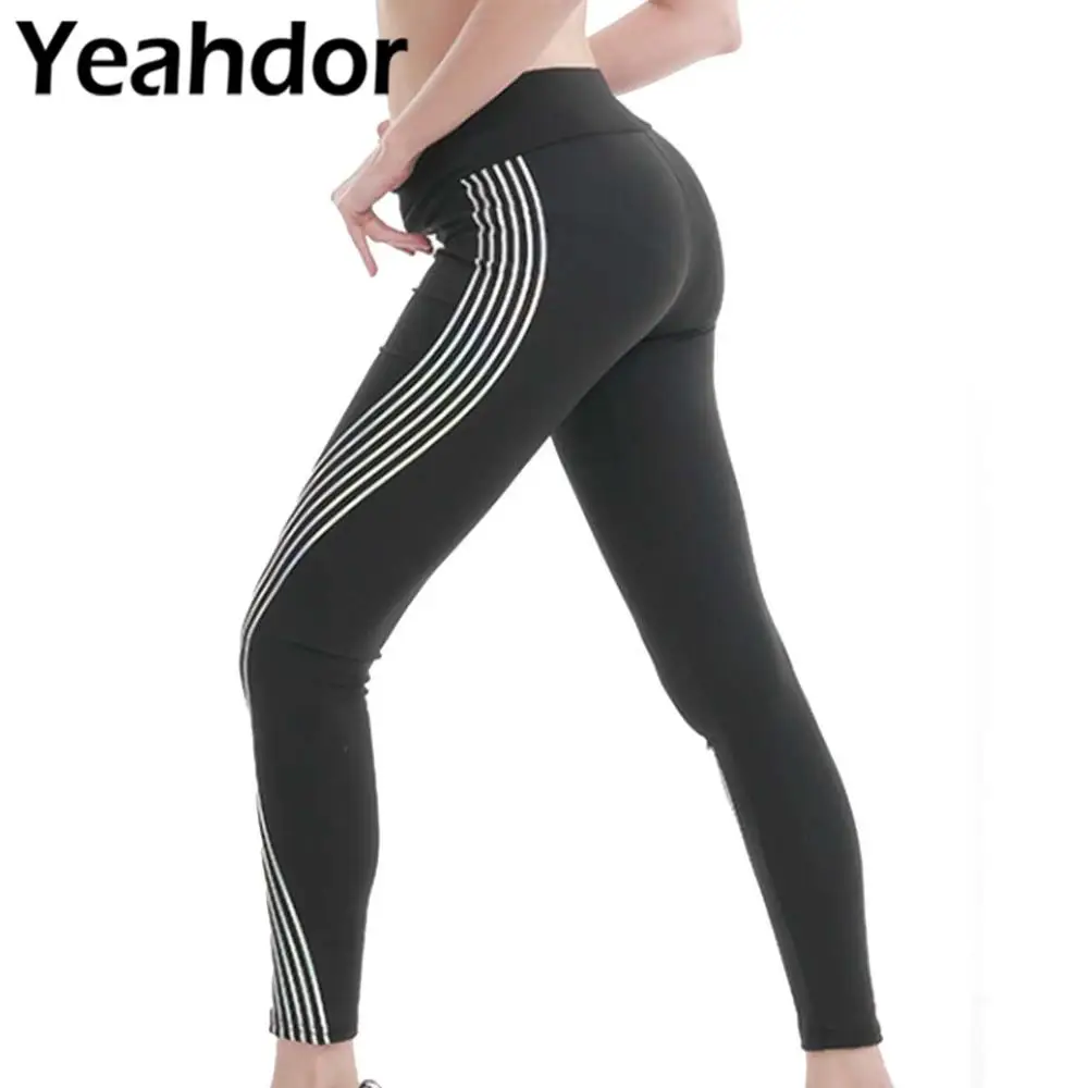 

Womens High Waist Leggings Reflective Stripes Push Up Leggins Gym Girls Leggins Women Fitness Running Pants Sport Leggings