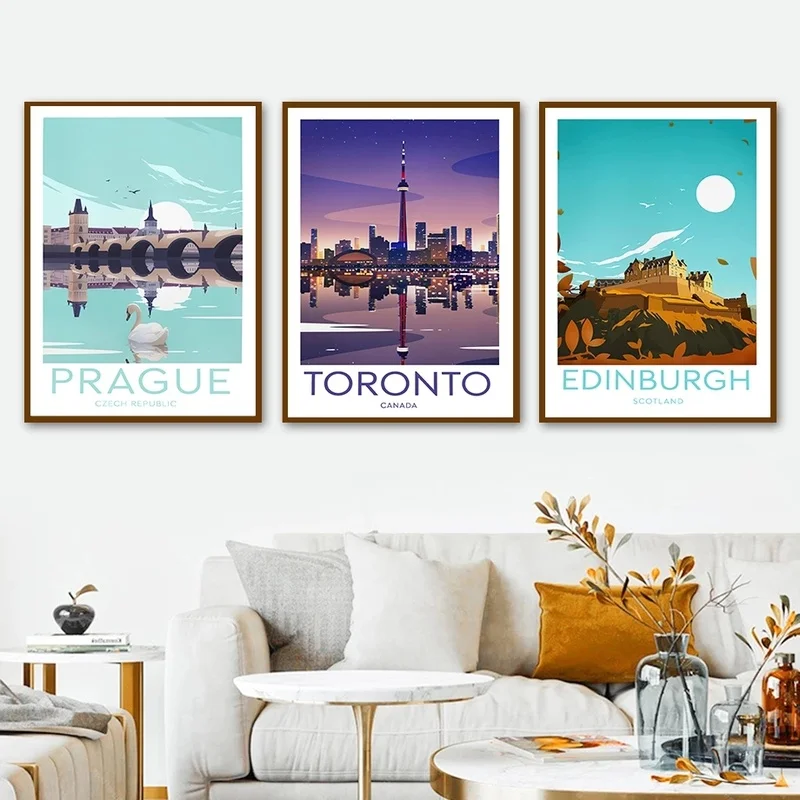 World City Canada Prague Italy Scotland Landscape Canvas Painting Posters Prints Wall Art Picture Living Room Home Decor Cuadros