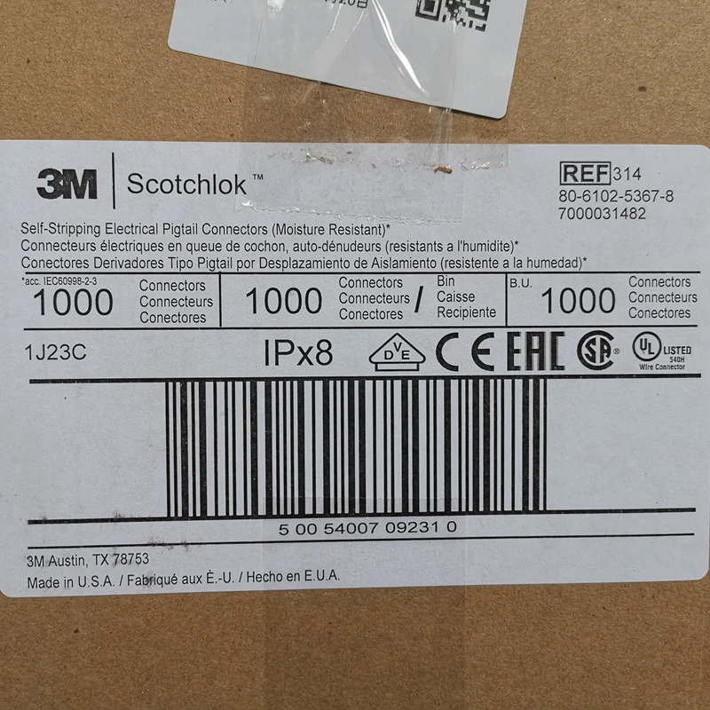 100PCS/LOT 3M Scotchlok 314 Self-Stripping Moisture Resistant, Electrical Pigtail Connectors fit 22-24AWG wires