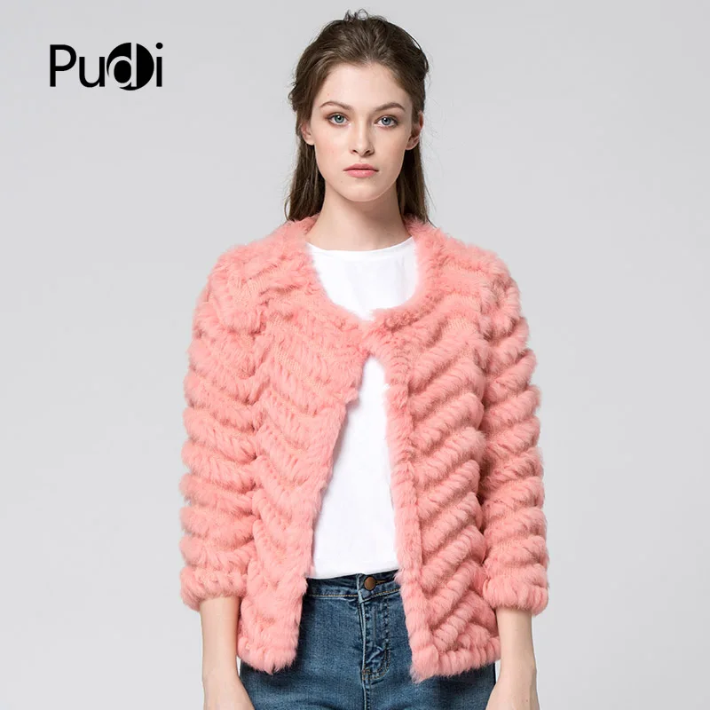 CR003 New Autumn Women Candy Color Real Rabbit Fur Coat Vest The Kintted Black 5colors