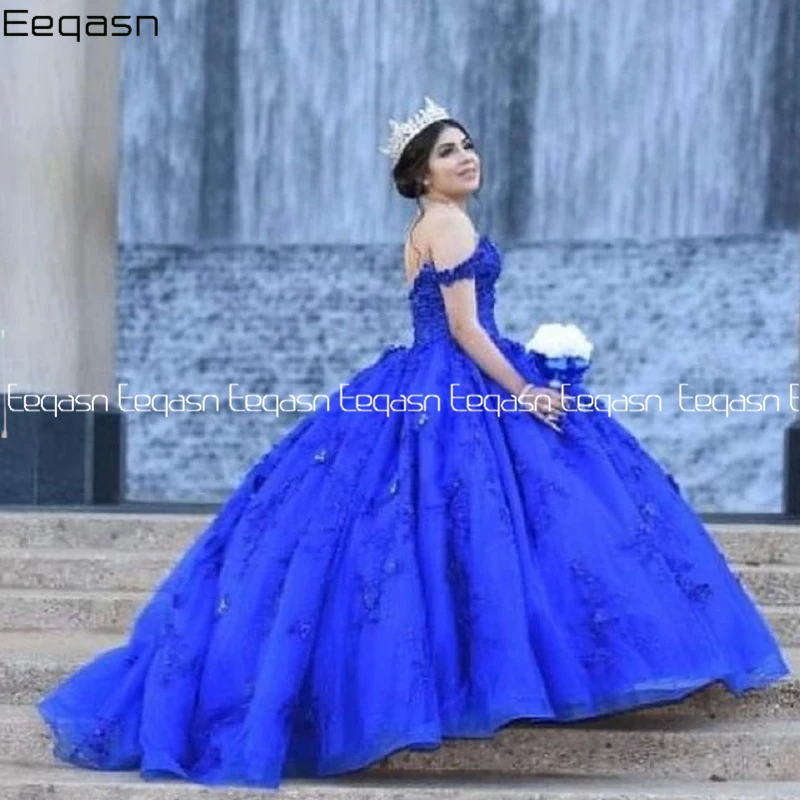 Robe de bal en dentelle bleu Royal, 16 pièces, magnifique et douce, col en V, en Tulle, à plusieurs niveaux