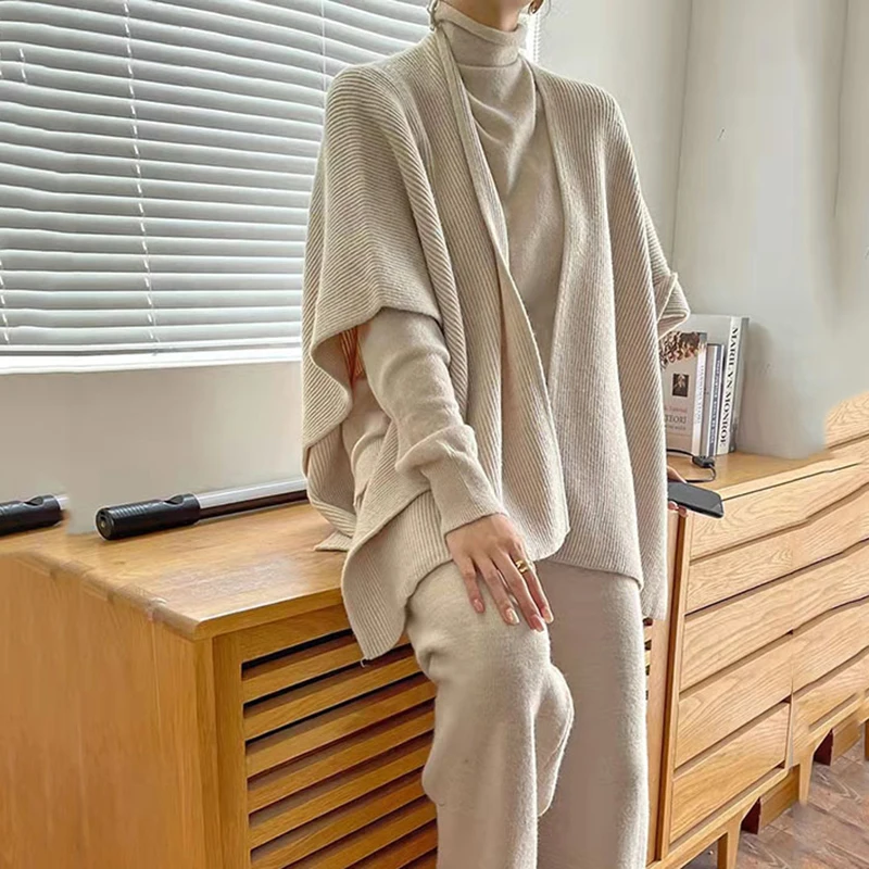 LANMREM Three Pieces Sets For Women 2024 Spring Solid Color Long Sleeve Sweater Top Elastic Waist Casual Pants Suits2J703