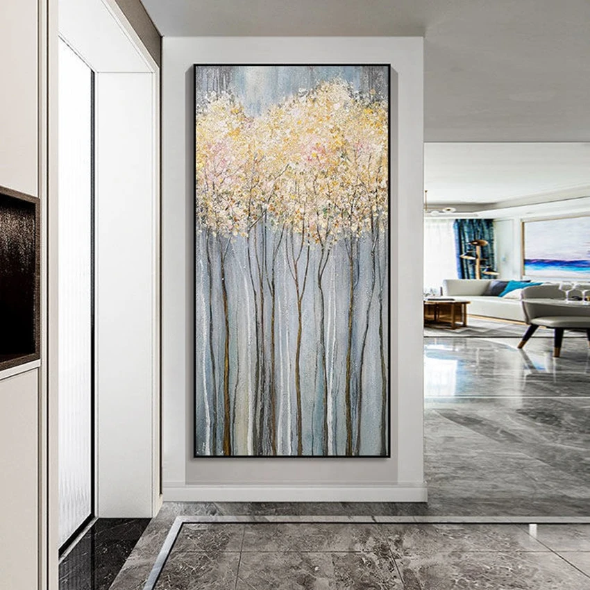 Custom Handmade Canvas Oil Painting Fortune Tree Modern Small Luxury Home Decorative Art Mural Bedroom Living Room Hotel Office