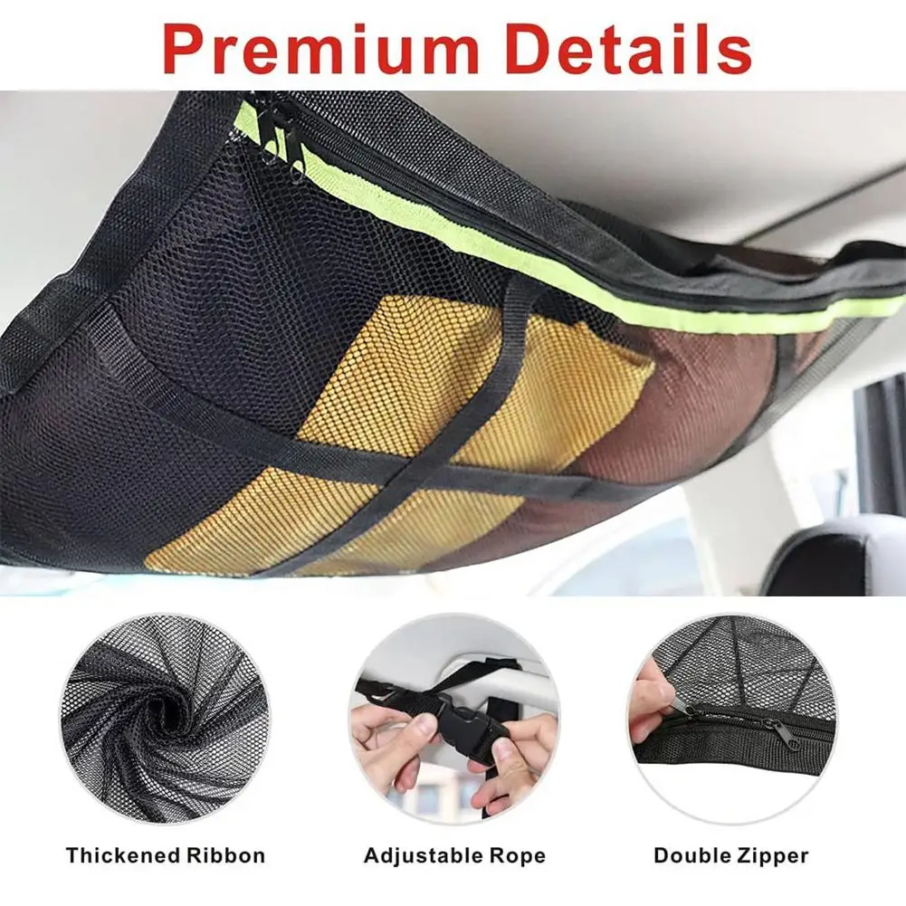 

SUV Car Ceiling Storage Net Pocket Car Roof Bag Interior Cargo Net Auto Stowing Tidying Interior Accessories Breathable Mesh Bag