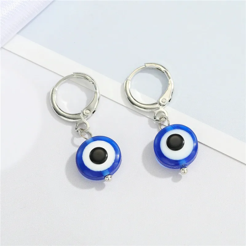 1Pair Colorful Transparent Acrylic Turkish Evil Eye Earrings For Women Vintage Cute Round Lucky Greek Eye Small Hoop Earrings