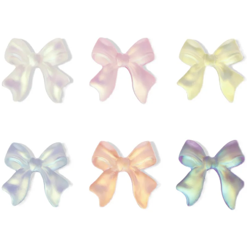 50Pcs Aurora Ribbion Bow Nail Art Decoration11x10mm Kawaii 3D Resin Bowknot Nail Charms DIY Cute Girl Acrylic Bow Tie Nail Part