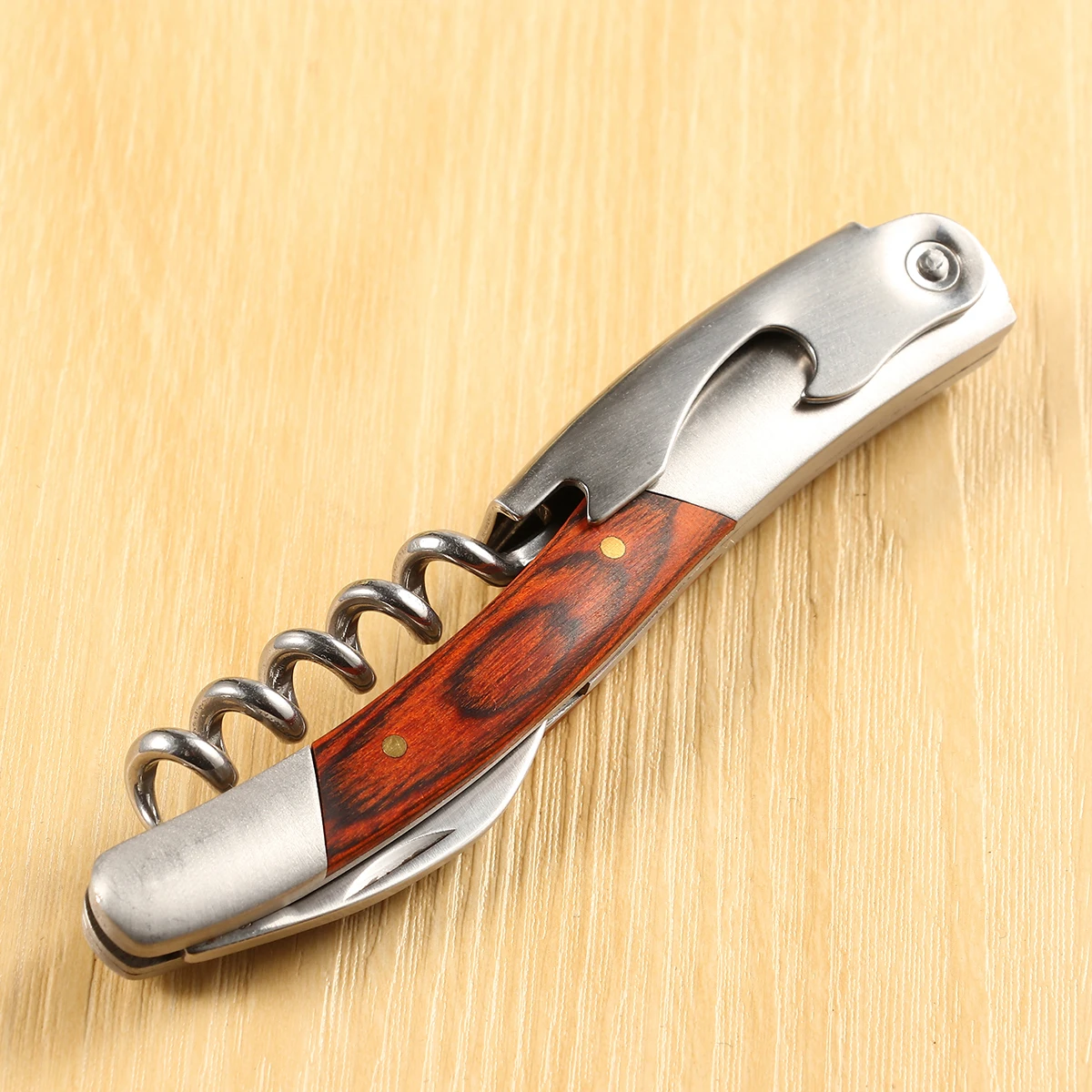 Laguiole style Wine Opener Stainless steel Corkscrew Waiters Bottle Can Openers Red Wood Christmas Kitchen Accessories Tools