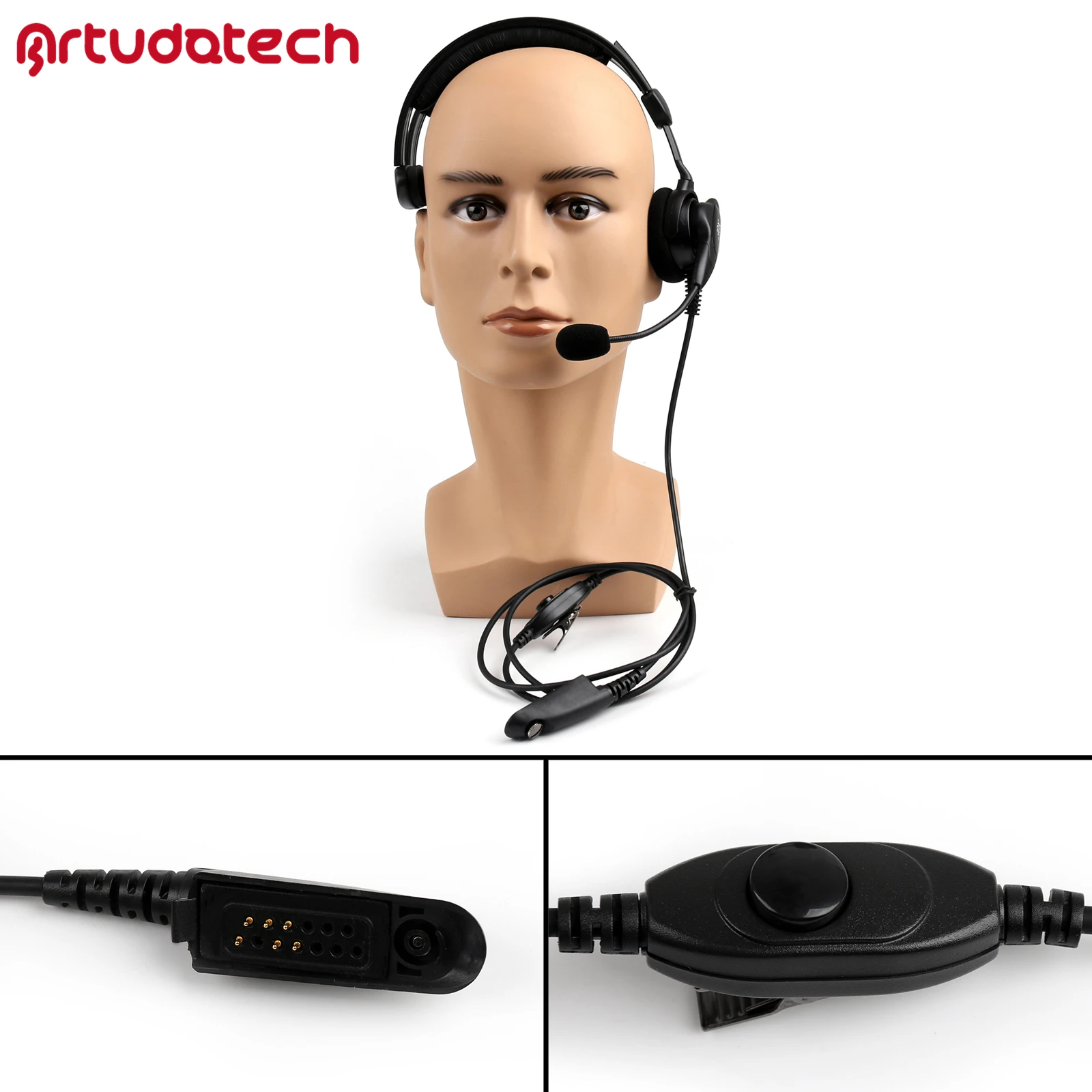 Artudatech For Motorola GP328 GP340 PRO5150 Radio Heavy Duty Overhead Headset PTT MIC