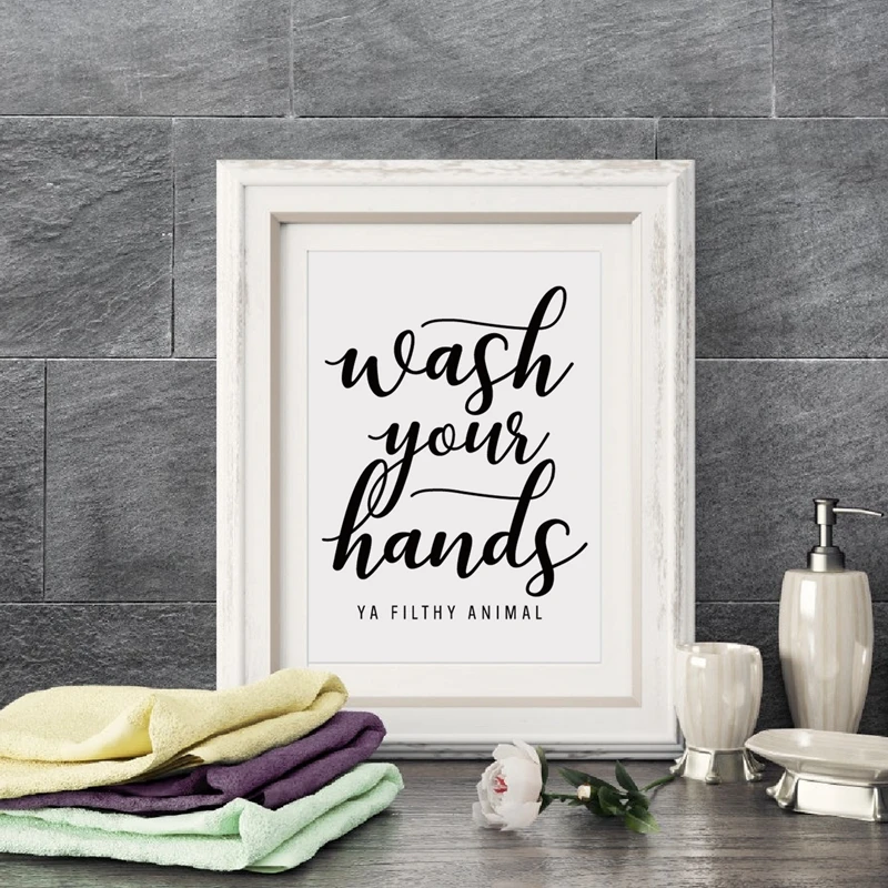 Wash Your Hands You Filthy Animal Wall Art Canvas Poster Print Funny Bathroom Quotes Art Painting Black Typography Home Decor