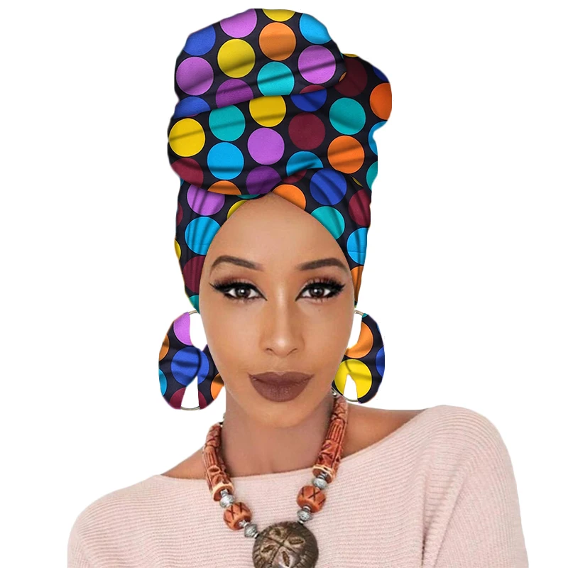 Sale!!! African Headwrap Women Cotton Wax Fabric Traditional Headtie Scarf Turban with Earrings H029