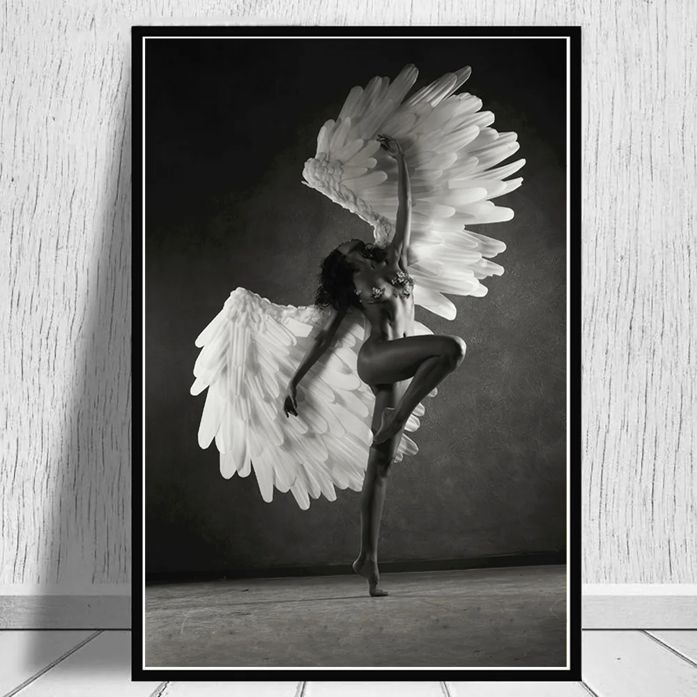 

Victoria Secret Dancing Naked Girl Angels With Wings Modern Poster And Prints Canvas Painting On Wall Art Fashion Picture Decor