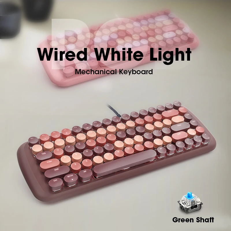 Cute Gaming Mechanical Keyboard Wired Punk Round Keycaps Blue Switch PC Gamer Keyboards With Backlight For Notebook Mac