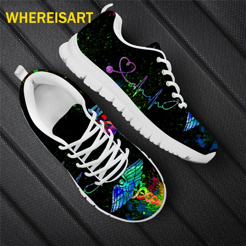 WHEREISART New Nurse Shoes For Women Heart Beat Brand Design BreathLadies Sneakers Flats Zapatos Mujer 46 Size Dropshipping