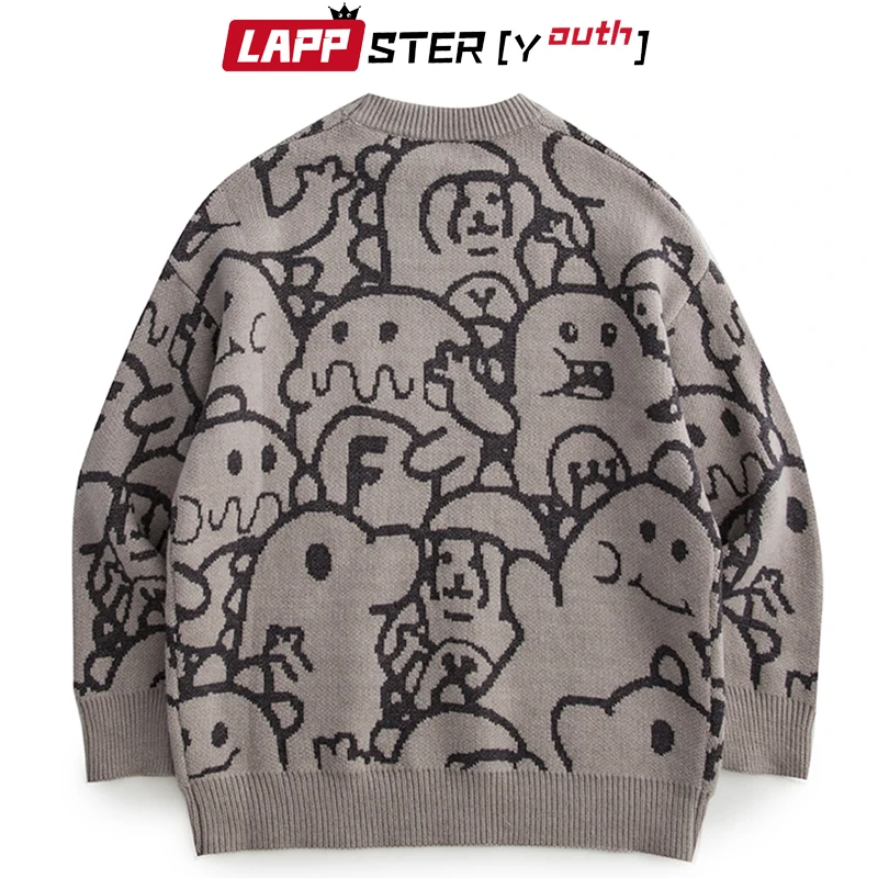 LAPPSTER-Youth Men Cartoon Kawaii Sweaters 2023 Mens Vintage Harajuku Cute Pullovers Man Korean Fashion Streetwear Knit Sweater