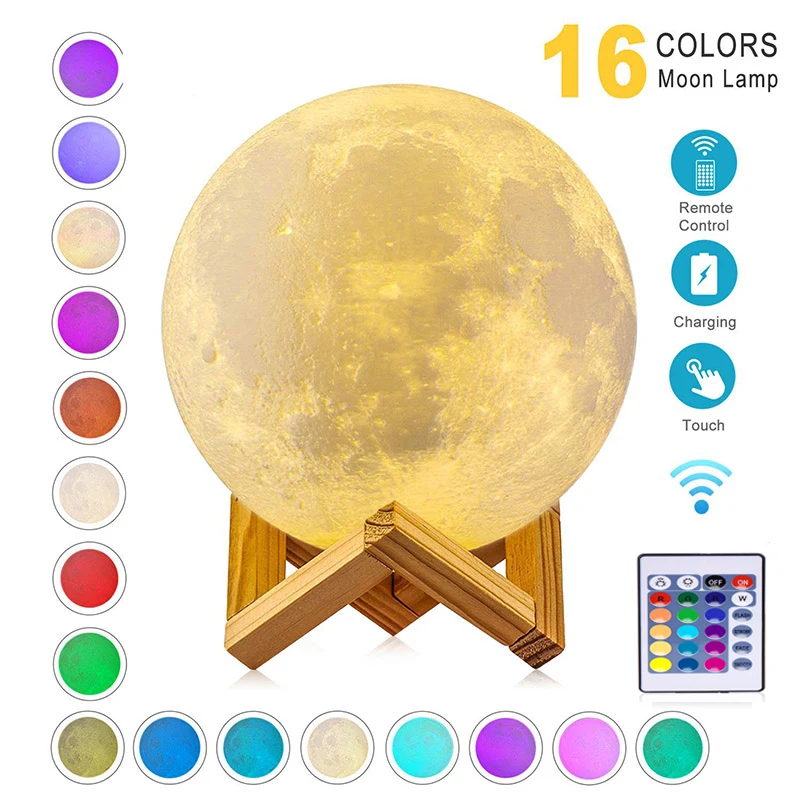 

LED Night Light 3D Print Moon Lamp Rechargeable Color Change 3D Light Touch Moon Lamp Children's Night Lamp for bedroom decor