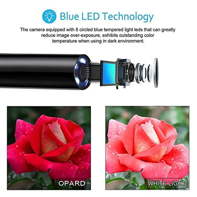 Wifi USB Borescope IP68 Waterproof Inspection Camera 1200P HD Flexible Cable for Smartphone Wireless Endoscope