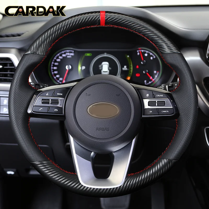 CARDAK Black Artificial Leather Hand-stitched Steering Wheel Cover for Kia K5 Optima 2019 Cee\'d Ceed 2019 Forte Cerato (AU) 2018