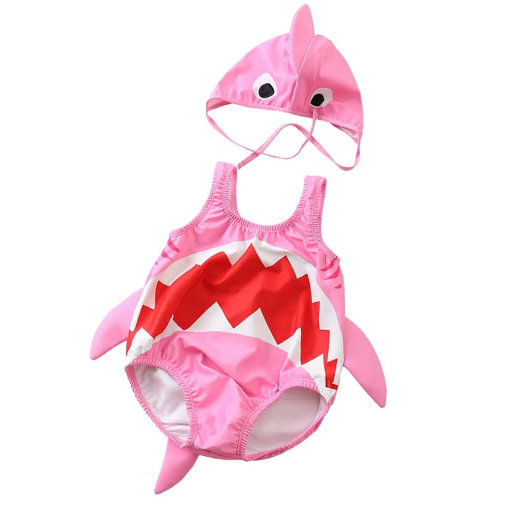 Babys Summer Clothes Swimsuits Toddler Kids Baby Girls Boys Cartoon Shark Swimsuit Bikini Swimwear Romper Hat Bathing Suit