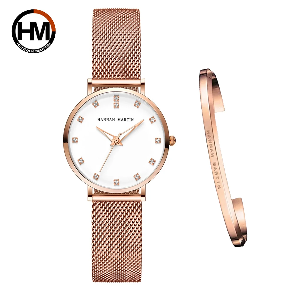 Japan MIYOTA 2035 Quartz Movement Ladies Bracelet Watches Stainless Steel Mesh Strap Rose Gold Waterproof Watches For Women