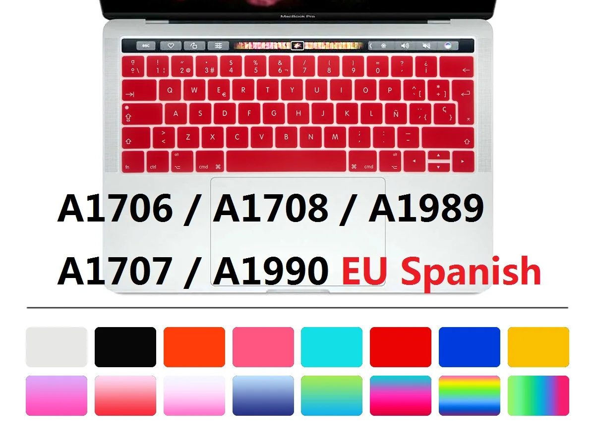 Couverture espagnole pour Macbook New Pro 13 15 Touch Bar 2016 2018, couverture de clavier espagnol ue A1706 A1989 A1707 A1990