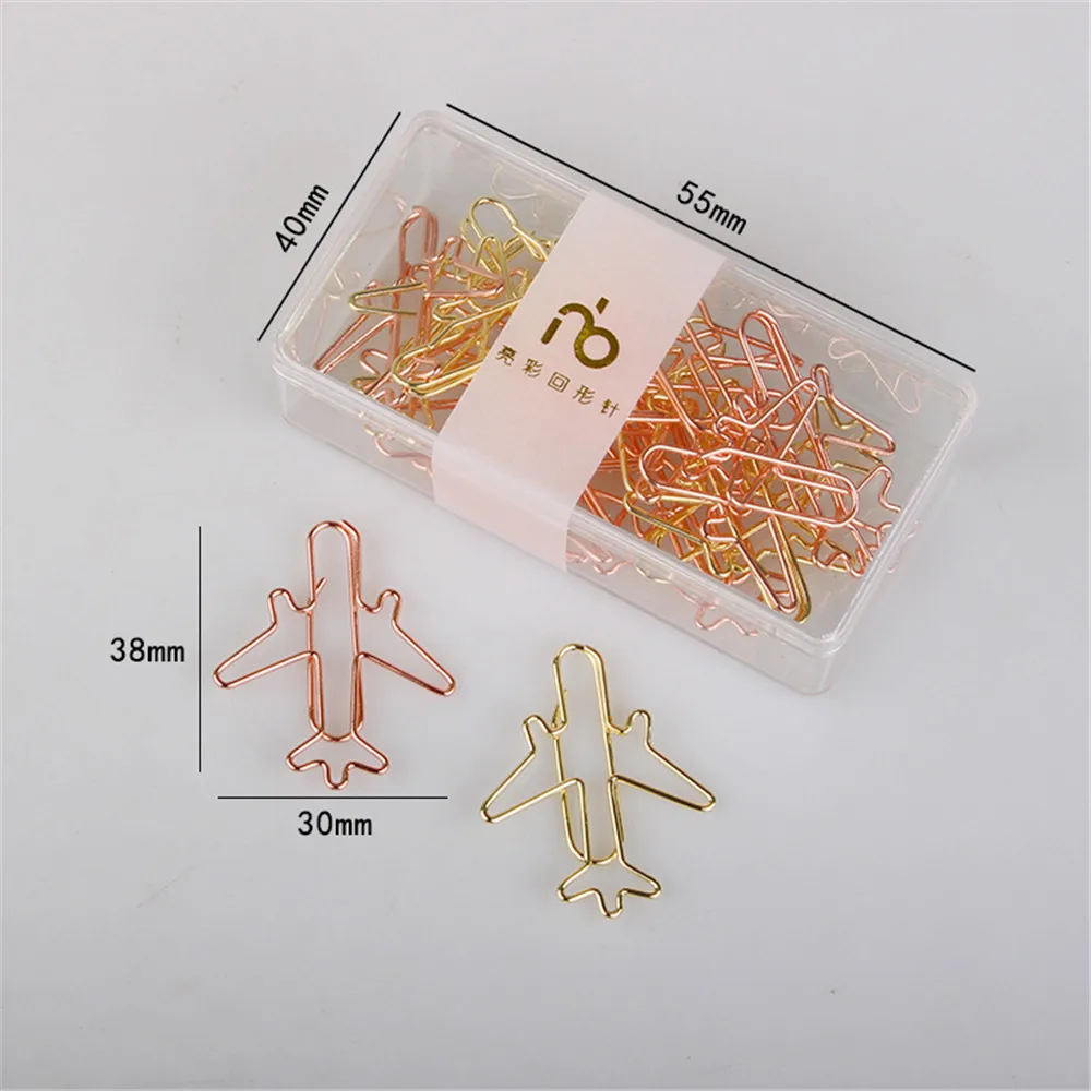 12 Pcs Cute Rose Gold Airplane Shape Paper Clips Escolar Bookmarks Photo Memo Ticket Clip Stationery School Supplies Gifts