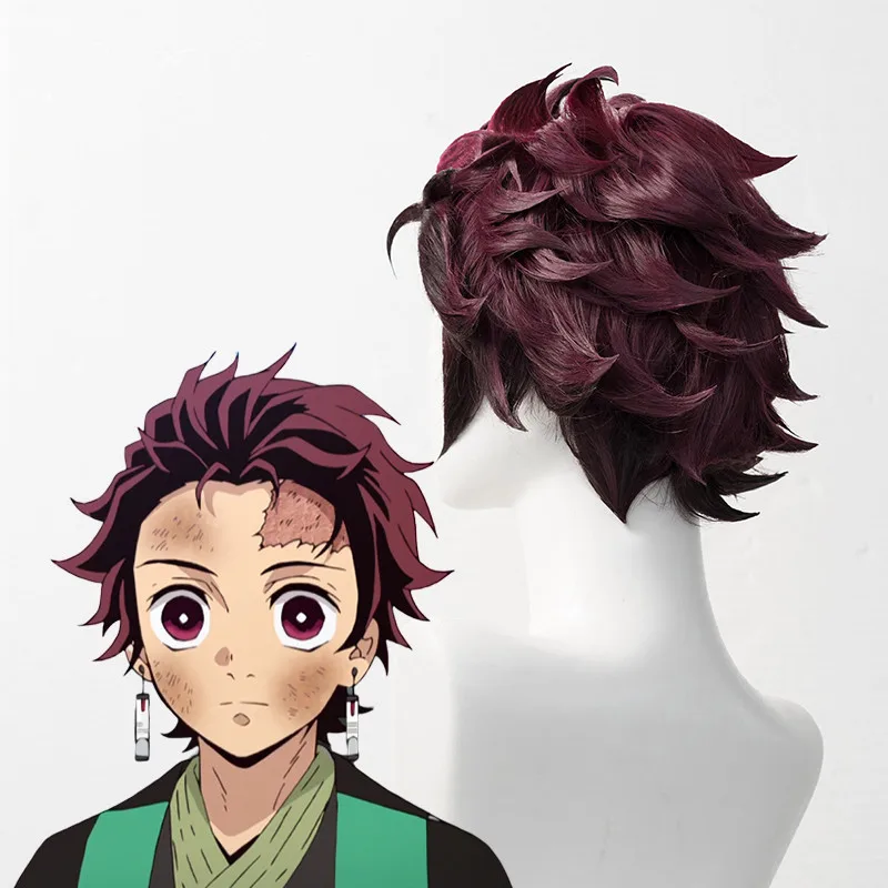 Demon Slayer: Kimetsu No Yaiba Tanjiro Kamado Short Chestnut Brown Heat Resistant Hair Cosplay Costume Hair