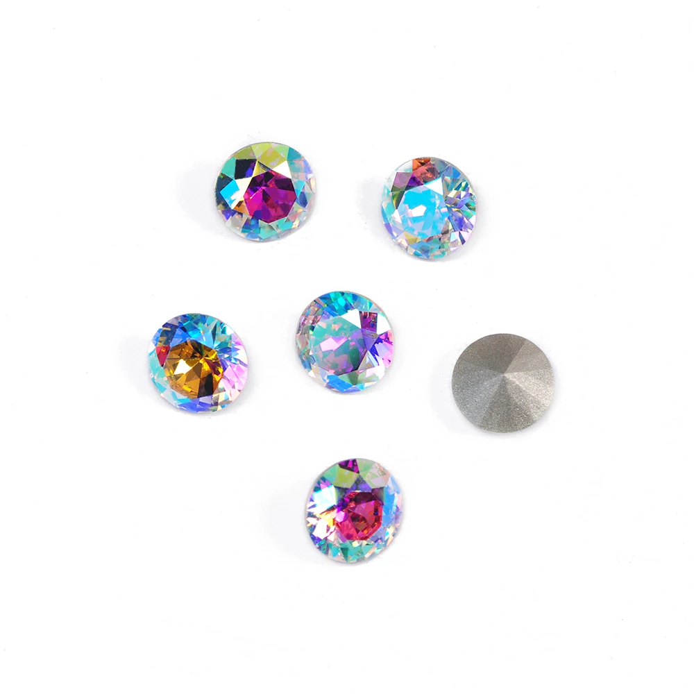 Glänzende Crystal AB Strasssteine zum Aufnähen, brillant geschliffen, hochwertige Pointback-Kristalle für Hochzeitskleider, Kleidung und Bastelarbeiten. – Detail 4