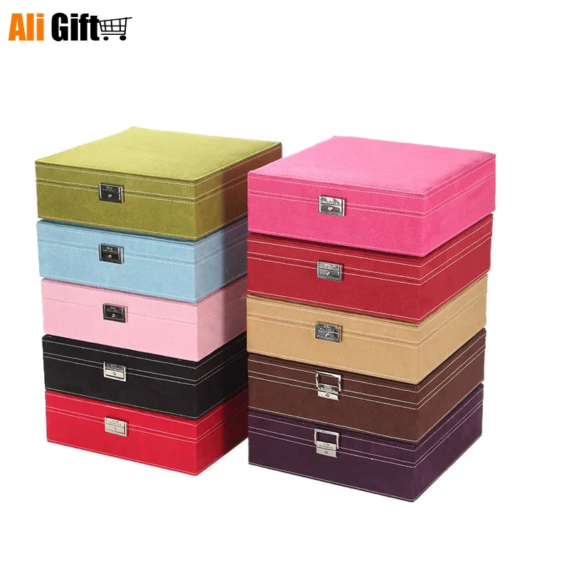 New Fashion Velvet Large Square Double Layer Jewelry Storage Boxes Decoration Jewelry Accessories Storage Boxes Creative Gifts