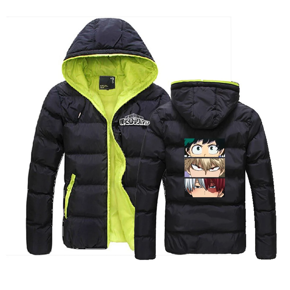 My Hero Academia Men's Autumn Winter Color Block Jackets Cotton Padded Katsuki Bakugo  Midoriya Izuku Thicken Warm Outwears Top