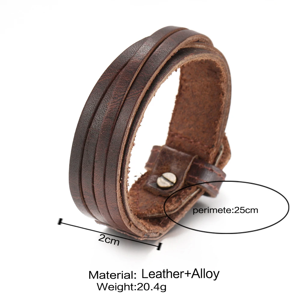 2025 Trend Jewelry Vintage Hand Woven Multilayer Leather BraceletCuff Wide Leather Adjustable Bracelet For Men Pulsera