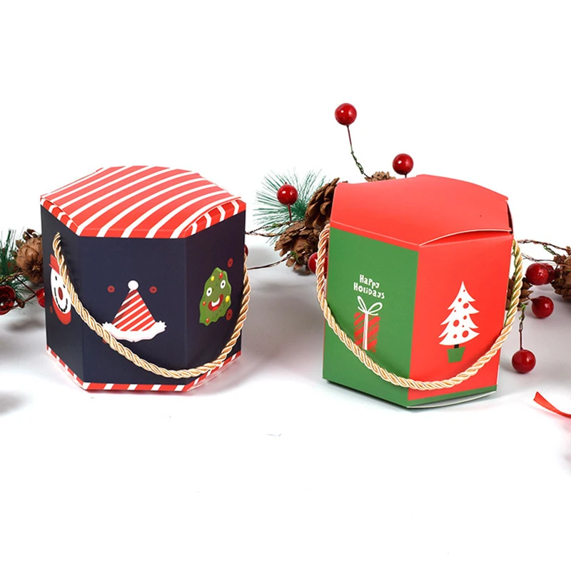 

12x10cm New Year Gift Candy Chocolate Supplies Handle Paper Box Santa Claus Red Celebrate Decoration Packaging Box 100pcs/lot