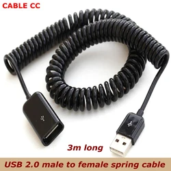 3 m Telescopic USB Male to Female Extension Cable Spring Type USB2.0 Male Extension Cable USB Spring Cable for Mobile Computer