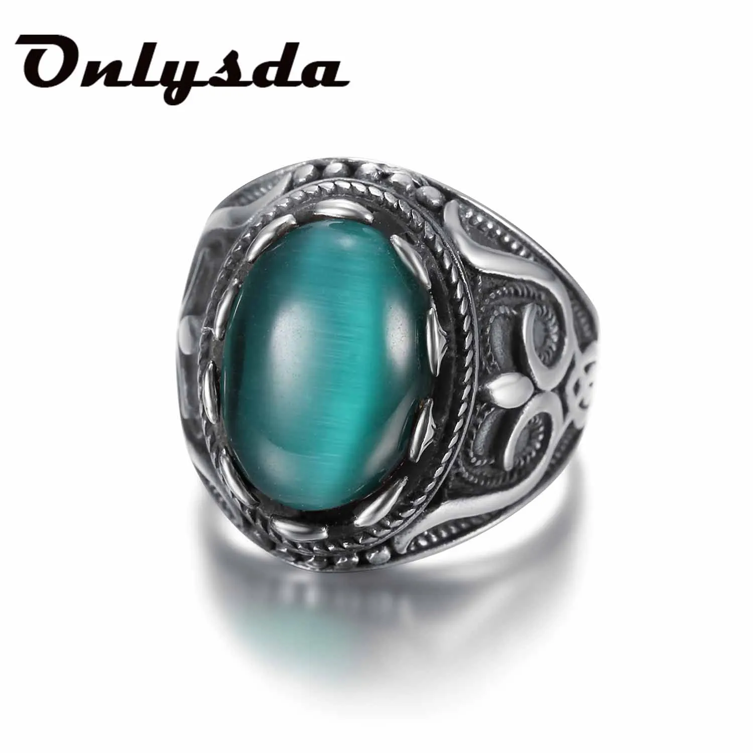 Retro Round Titanium Steel Inlaid 3colour Onyx Ring Gift Men Domineering Rings Party Jewellry Accessory Hollowen Gift