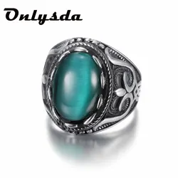 Retro Round Titanium Steel Inlaid 3colour Onyx Ring Gift Men Domineering Rings Party Jewellry Accessory Hollowen Gift