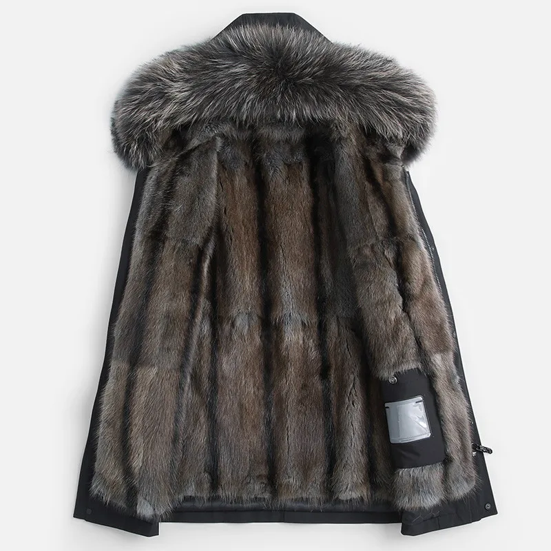 Real Boollili Winter Fur Coat Men Parka Natural Mink Fur Liner Jacket Raccoon Fur Collar Mens Mink Jackets Parkas 2023