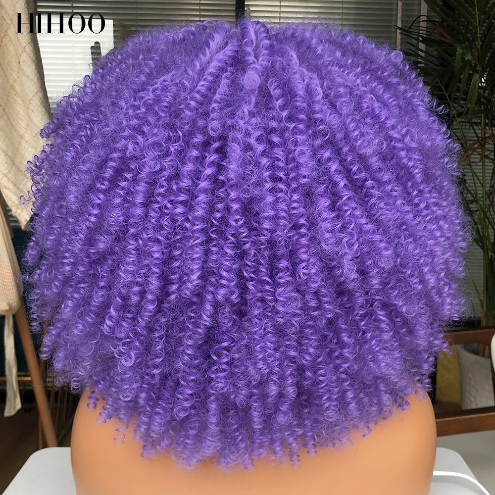 14\'\'Short Afro Kinky Curly Wigs With Bangs For Black Women Brown Synthetic Cosplay Lolita Blonde Wig African Wigs Purple Red