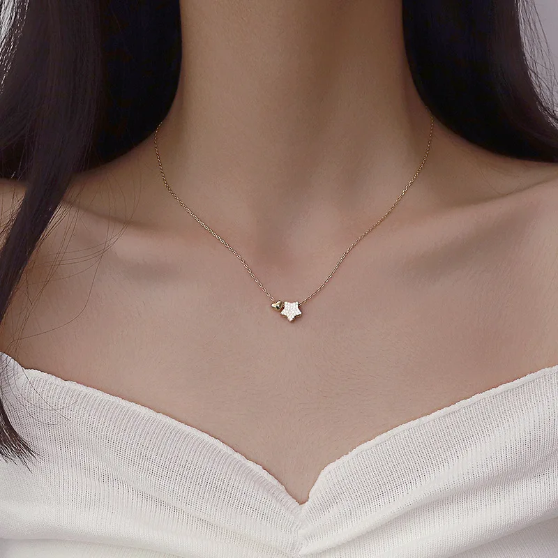 반짝거리는 다이아몬드 목걸이, 925 스털링 실버, 귀여운 반짝이 별 목걸이, 여성 매력 쥬얼리, 웨딩 파티, 생일 선물