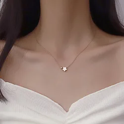 Birthday Gift 925 Sterling Silver Cute Shiny Star Collar Pendant Flashing Diamond Necklace Woman Charm Jewelry Wedding Party Gif