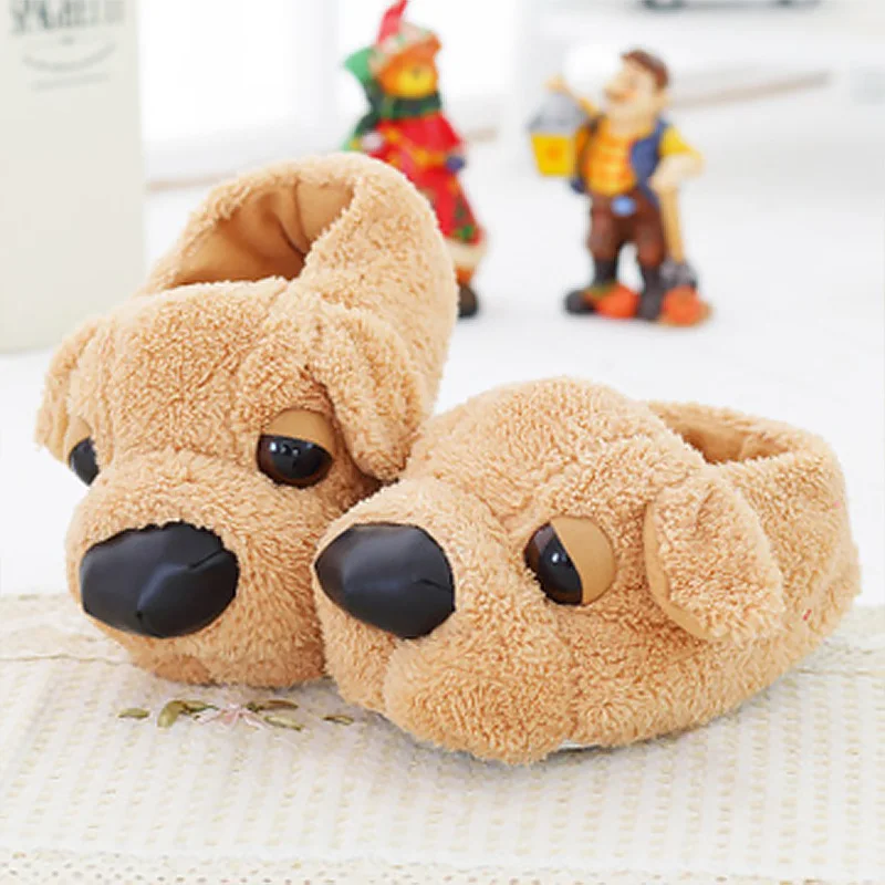 Funny Slippers Women Winter Dog Cartoon All-inclusive Thick Cotton Slippers Couples Cute Warm Home Plush Shoes Women Big Size
