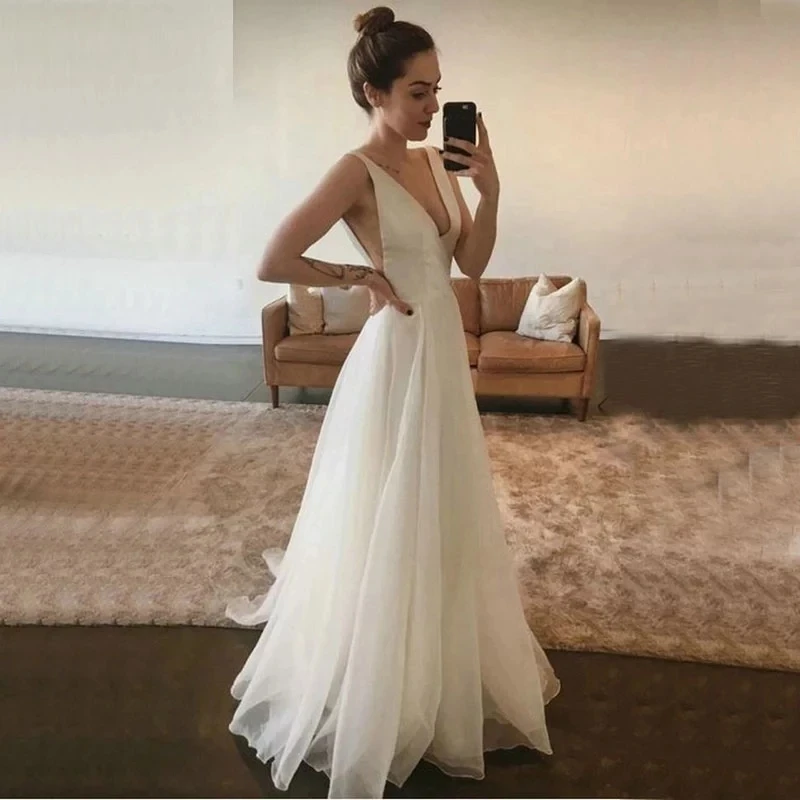 Weiyin AE0747 Boho plażowy płaszcz kąpielowy De Mariée panna młoda być elegancka suknia ślubna dekolt długa suknia ślubna Vestido De Novia