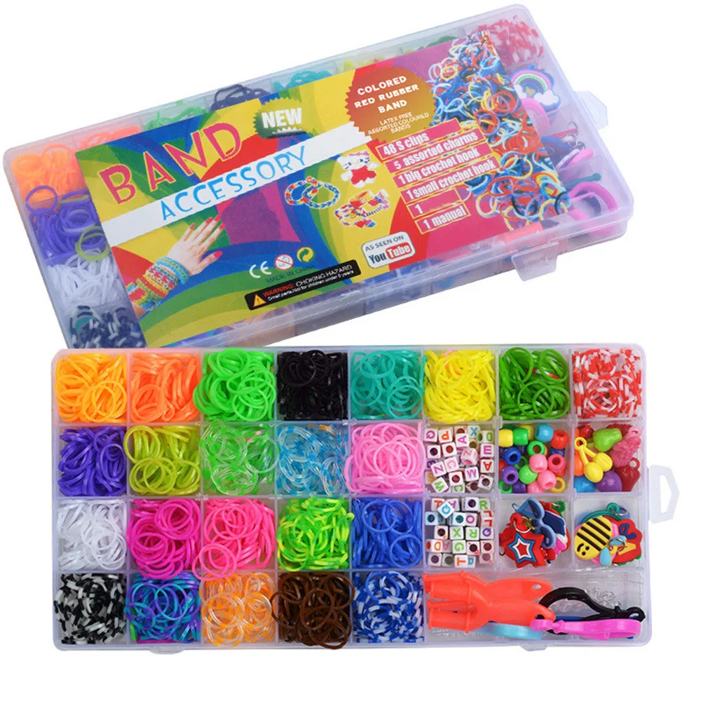 1500 Pieces Colorful Rainbow Rubber Band DIY Handmade Bracelet Tool Kit Beaded Toys For Girls Elastic Craft Toy Christmas Gifts